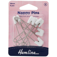 Hemline White Plastic Japanese Style Nappy Pins, 56mm, 6 Pieces