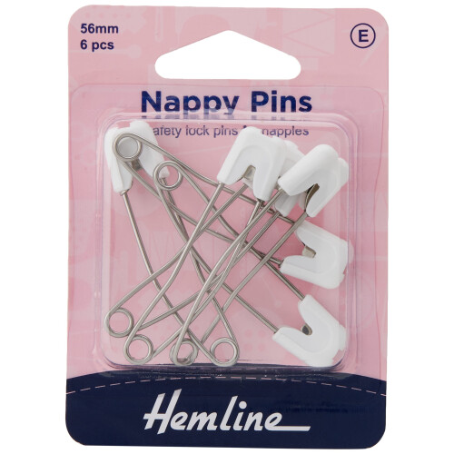 Hemline White Plastic Japanese Style Nappy Pins, 56mm, 6 Pieces