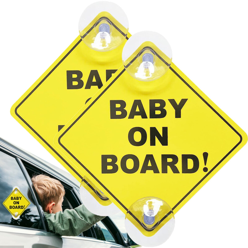 Lijixi Baby On Board Car Sign 5"X5" With Suction Cups - Safety Warning Sticker - Reusable Kids' Window Cling For Cars (2 Pieces)