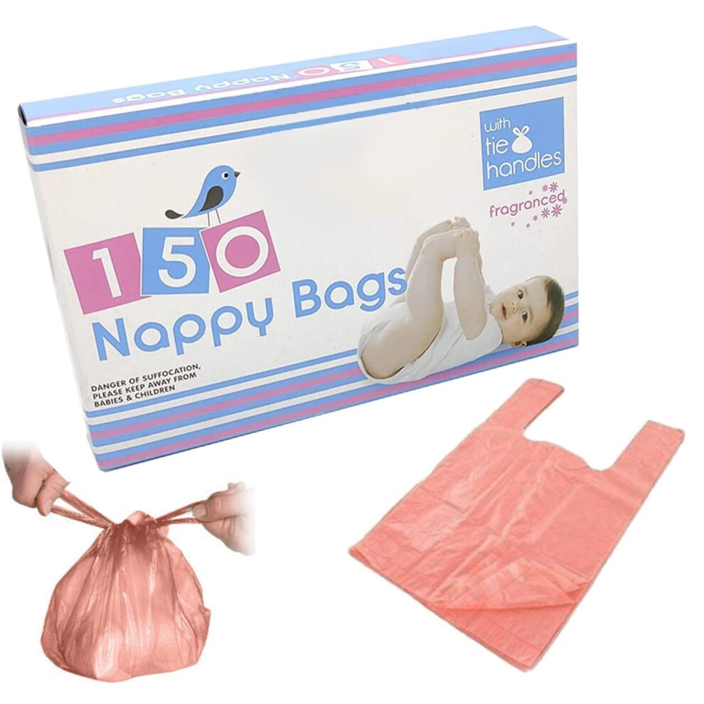 150 Pack Nappy Fragranced Bags - Tie Handle Baby Nappy Changing Disposable Bags | Scented Bin Adult Waste Sacks | Scented For Dog Poo Jkg