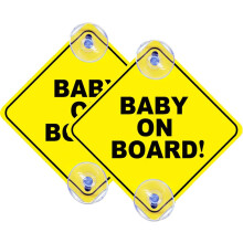2 Pcs Baby on Board Sign for Car, Child on Board Car Sign, Equipped with 4 Suction Cups, Reusable Durable Car Baby Stickers