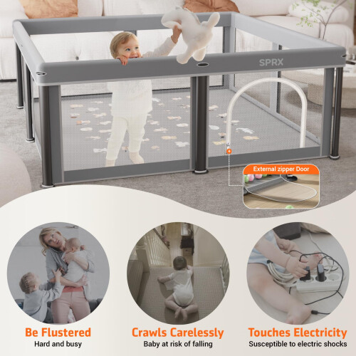 Foldable Baby Playpen with Mat，50"50" Collapsible 1