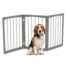 GYMAX Wooden Pet Gate, Foldable 3 Panels Stair Gat