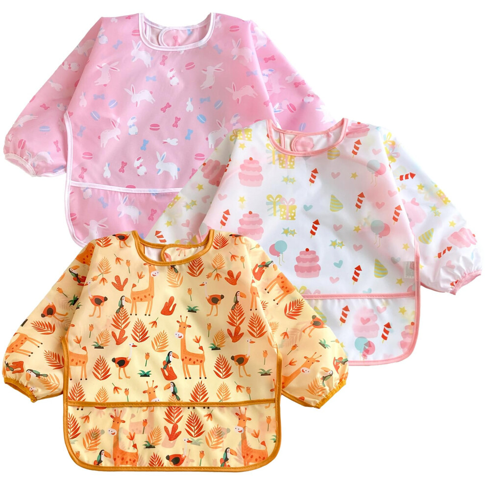 Pandaear 3 Pack Baby Weaning Bibs With Sleeves For