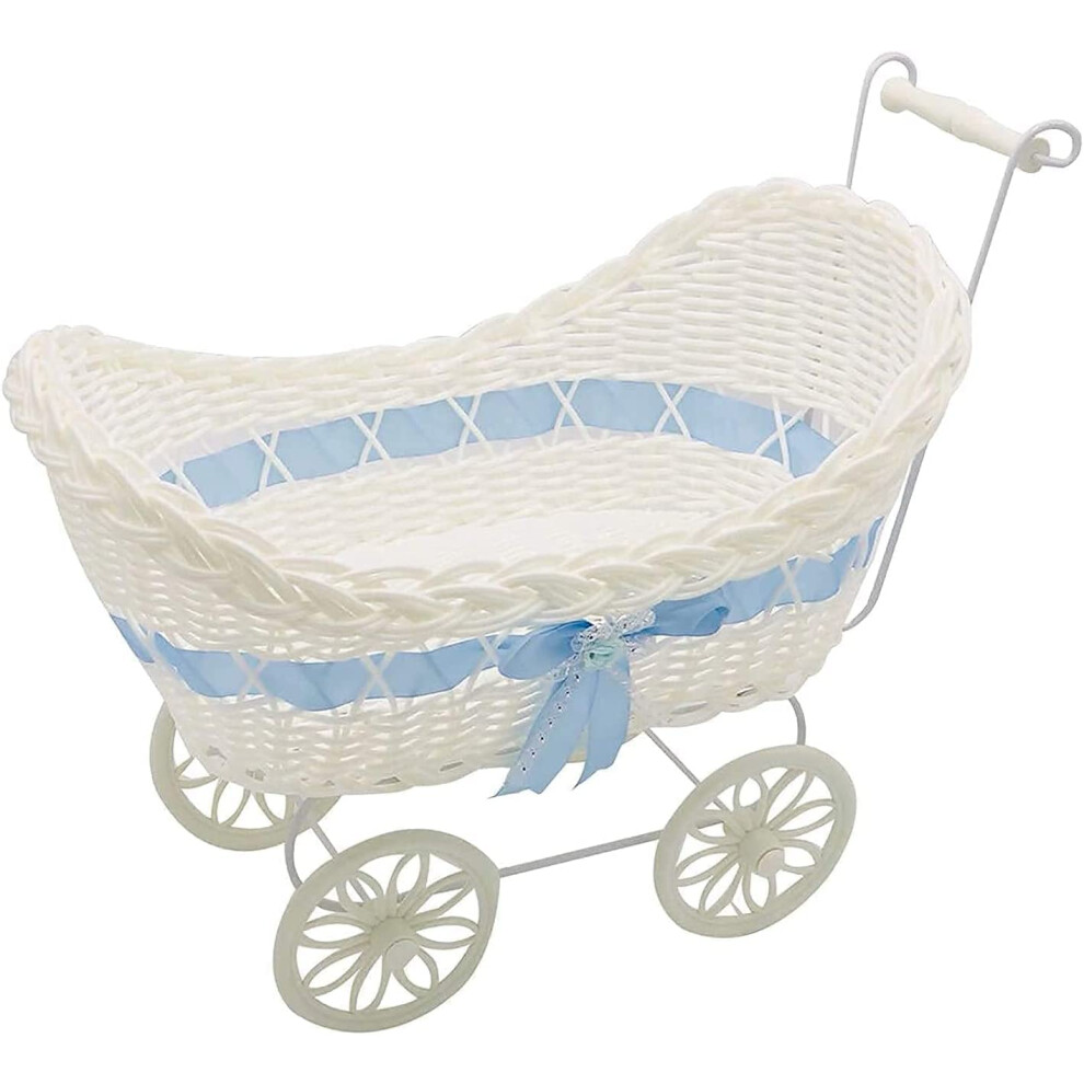 Baby Pram Hamper Wicker Toy Basket With Handles And Wheels Great Gift For Boy & Girl Baby Showers Or Newborn Baby Gifts (Blue) Blue Safri