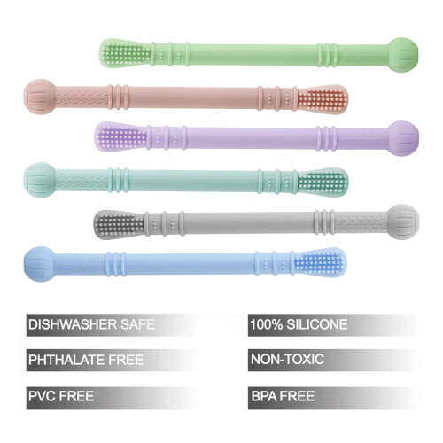 PandaEar Silicone Baby Teether Tubes, 6 Pack Teeth 1