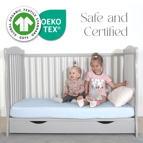 Blue Cot Sheets 120x60 Fitted – Organic Cotton 2 P 1