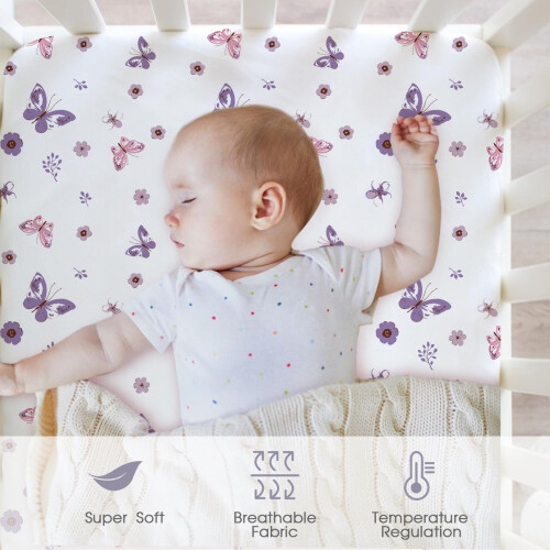 Cot Sheets for Boy Girl, Fitted Cot Sheet 4 Pack f 2