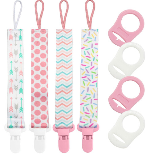 4 Pack Dummy Clips Girls, 4pcs Baby Pacifier Holde
