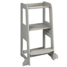 URBNLIVING 90cm Tall Grey Wooden Kitchen Step Kids