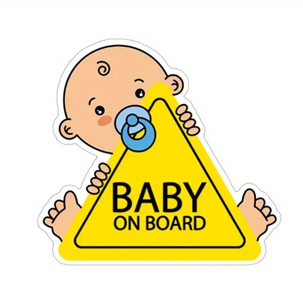 Little Finds Baby On Board Car Safety Sign, Yellow Triangle Warning Sticker With Cartoon Design (Blue)