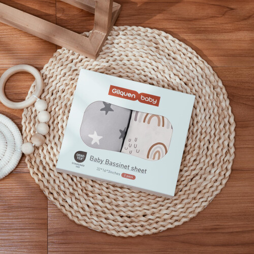 GLLQUEN BABY 2 Pack Moses Basket Fitted Sheets, Ne 1