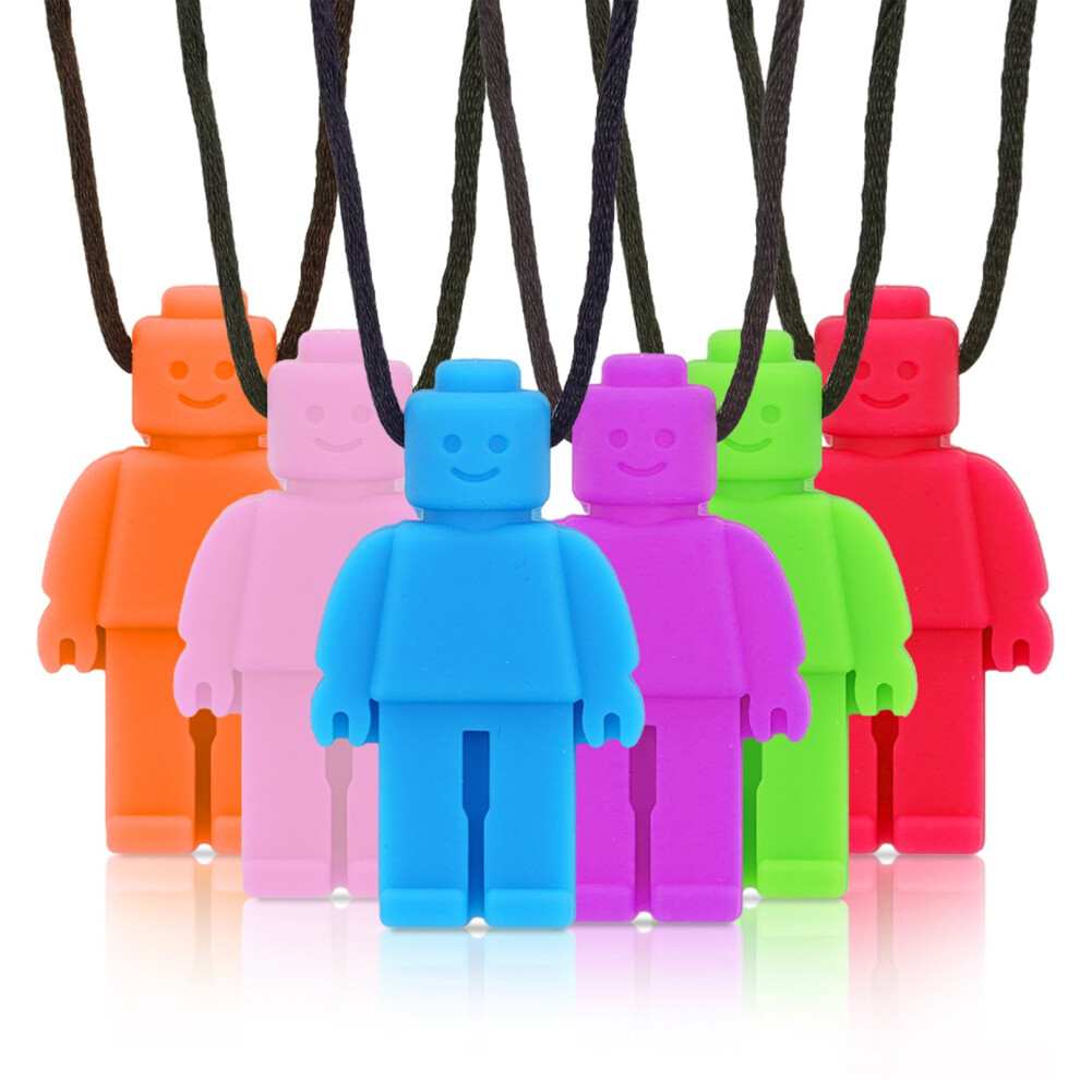 Oruza Men's Sensory Chew Necklace, 6 Pcs Robot Chew Necklace For Teething, Adhd, Autism, Biting Needs, Oral Motor Chewy Teether For Autistic Children B