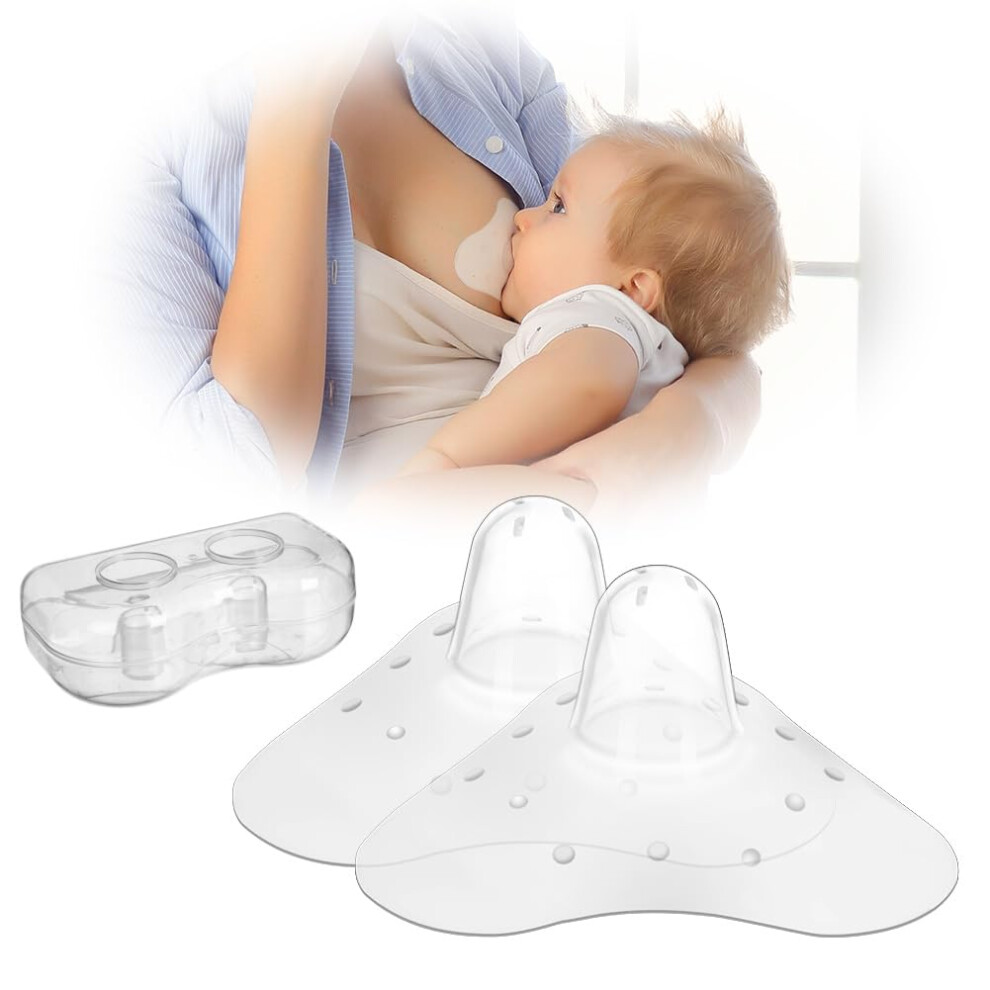 Nipple Shields Size Medium, Nipple Shields Breastfeeding, Breast Shields With Sterilisable Travel Case, Bpa Free Reusable Soft Silicone For Bre Aolso