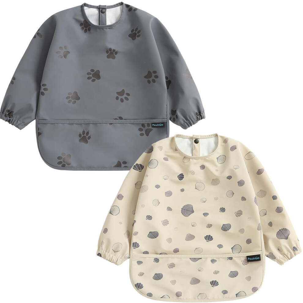 Weaning Bib With Long Sleeves 2Pcs & Blw, Pewingo