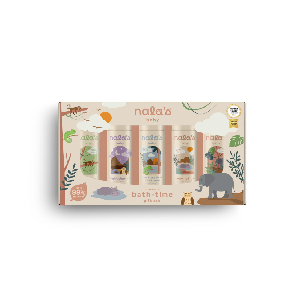 Bath-Time Gift Set | Body Wash & Shampoo, Nighttime Oil, Bubble Bath, Body Lotion, Conditioner | Award-Winning | Dermatologically-Tested Nala's Baby
