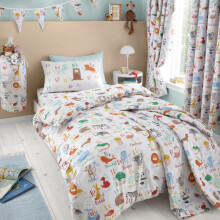 Happy Linen Company Girls Boys Kids Animal Alphabet ABC White Multicolour Toddler Cot Bed Reversible Duvet Cover Quilt Bedding Set with Pillow Case B