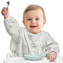 URMYWO Baby Weaning Bibs, 6-12 Months Full-Coverage Waterproof Sleeved Bibs, Machine Washable, Soft & Safe | Ideal for Mess-Free Mealtimes (white)