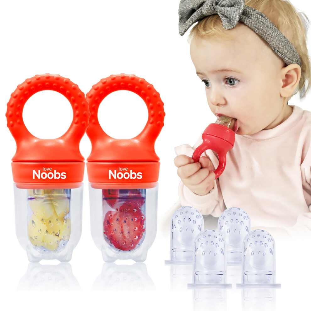 Love Noobs Baby Fruit Feeder By Lovenoobs, Frozen Teething Toys For Babies, Weaning Dummy, 2 Pack, Fruit Pacifier With 6 Teats, Bpa/Bps Free, Mesh Teether, Foo