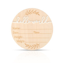 Baby Announcement Sign, 5.9 Inch Wooden Hello World Baby Sign Newborn Welcome Sign Birth Announcement Sign for Hospital Baby Shower Photo Prop Home D
