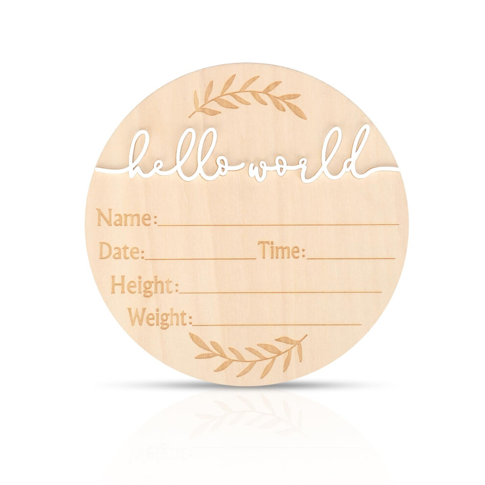 Baby Announcement Sign, 5.9 Inch Wooden Hello World Baby Sign Newborn Welcome Sign Birth Announcement Sign For Hospital Baby Shower Photo Prop Home D Peutier
