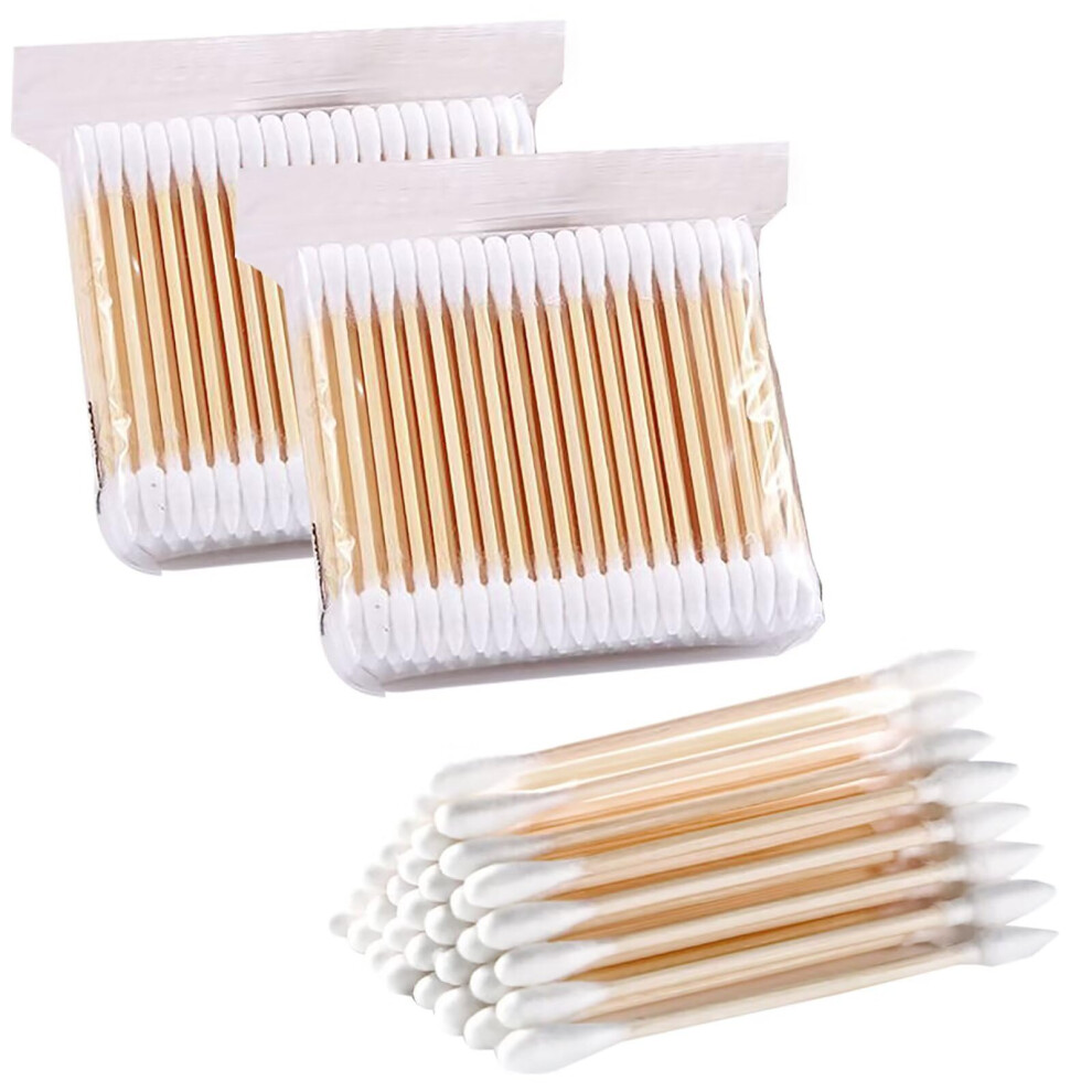 Glanzend Cotton Buds Pack Of 200+ Bamboo With Wooden Handles Sustainable For Make-Up Clean Care Ear Cleaning Wound Care Cosmetic Tool Double Head Biodegradabl