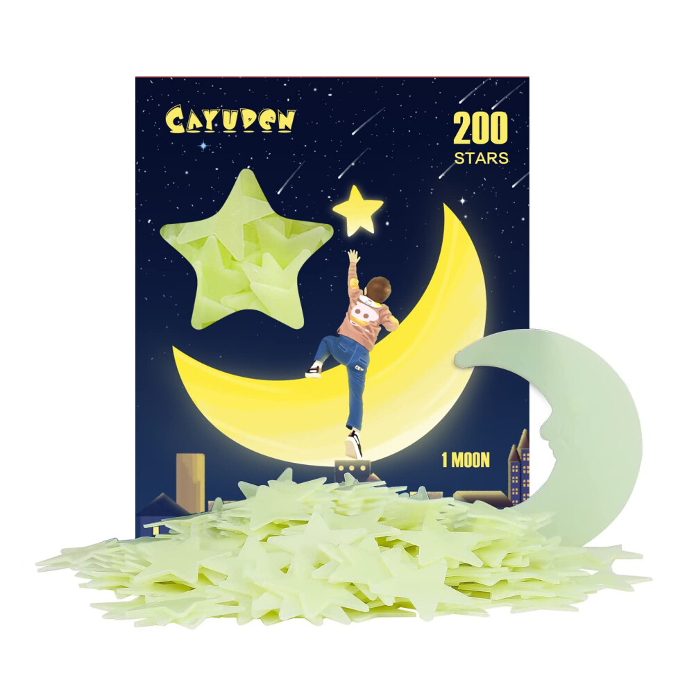 3D Wall Sticker Luminous Star, 201 Pieces Luminous Star Stickers Glow In The Stars Ceiling Children's Fluorescent Stars Moon Luminous Fo Dark Cayuden