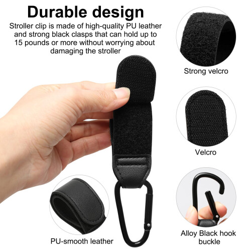 Buggy Clips - 4 Pcs PU Leather Adjustable Pram Hoo 2