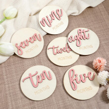 6 Pcs Baby Milestone Cards, Double Sided Wooden Mo