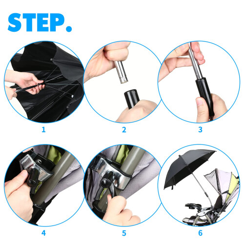 LIHAO 72cm Pram Parasol with Adjustable Fixing Cla 2