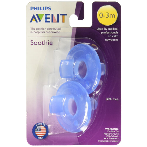 Philips 2 Pack AVENT Soothie Pacifier, Blue, 0-3 Months 1