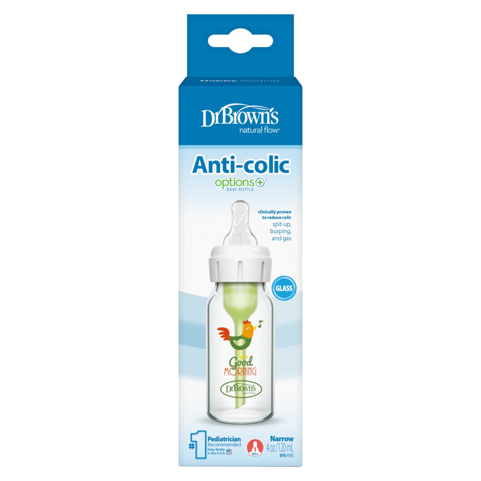 Dr. Brown's Narrow Neck Options And Feeding Glass Bottle With Rooster Deco, 120 Ml