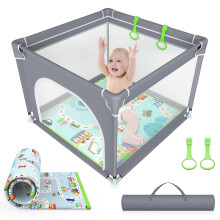 Vancle Baby Playpen with Mat 90cm x 90cm, Grey, Fo