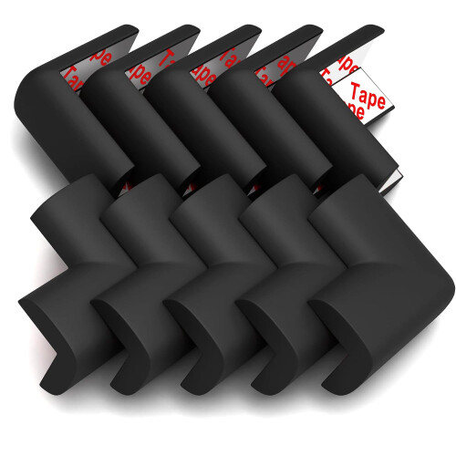 Table Corner Protectors, 10 Pack Foam Corner Cushion Protector, Edge Corner Guards for Baby (Black)