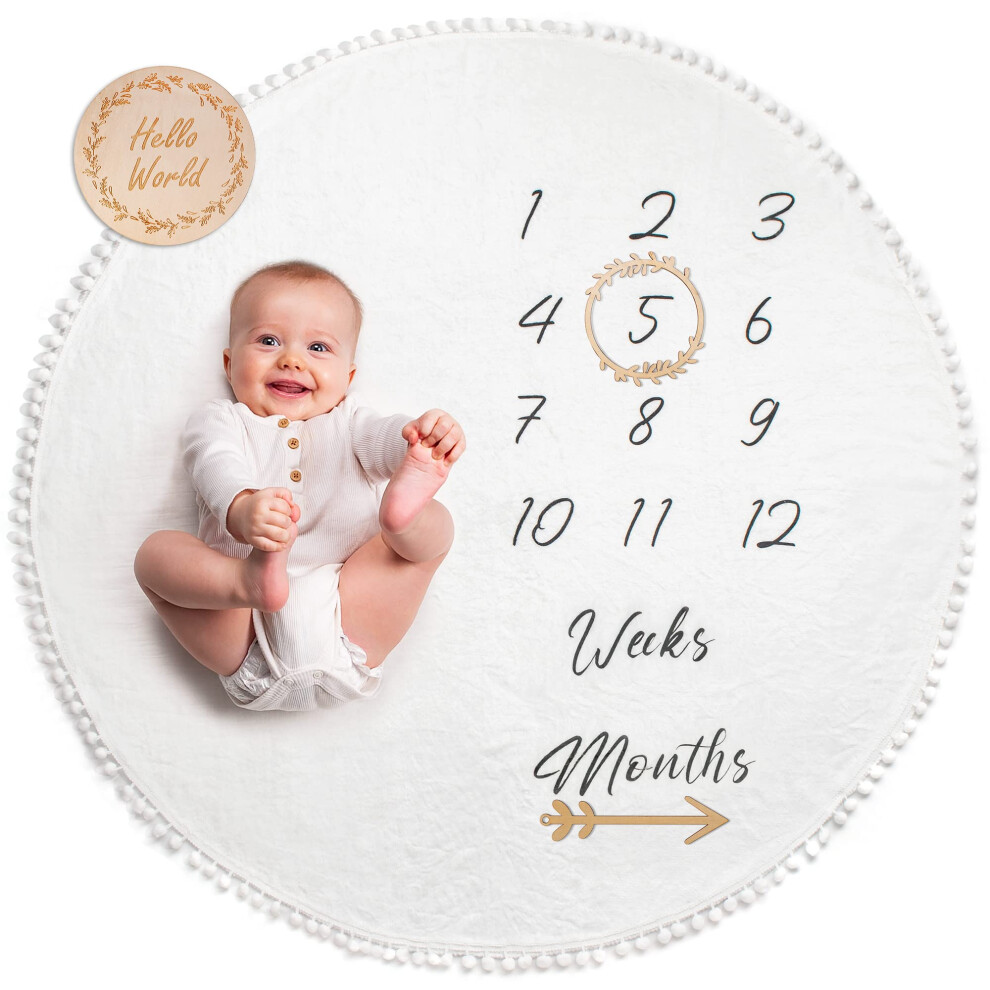 Odoxia Baby Milestone Blanket | Round Monthly Photo Mat For Boy Or Girl, Unisex | Gender Neutral | Personalised Baby Shower Present For New Mums | Age Mat |