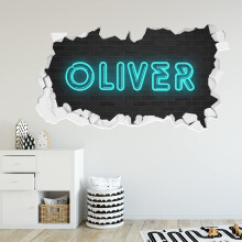 Personalised Neon Name Broken Wall Sticker Art Decal Kids Bedroom Mural (60cm Width x 30cm Height)