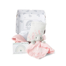 Baby Box Shop - Personalised Gifts for Girls, Ideal Christening Present with Fleece Blanket, Muslin Cloths, Pink Elephant Comforter & Gift Card - Per