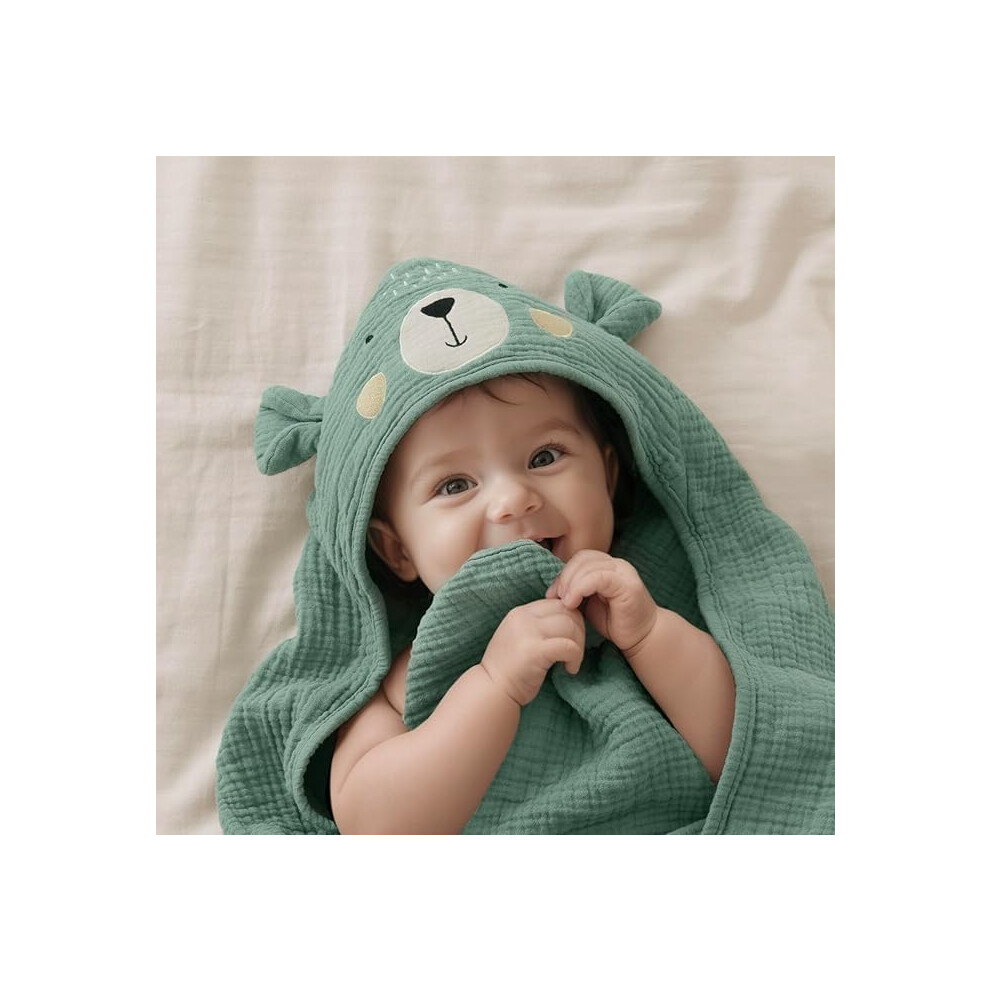 Wesweet 100% Pure Cotton Muslin Hooded Baby Bath Towel For Newborn | Soft And Absorbent For Infant Toddler Unisex 32″X32″
