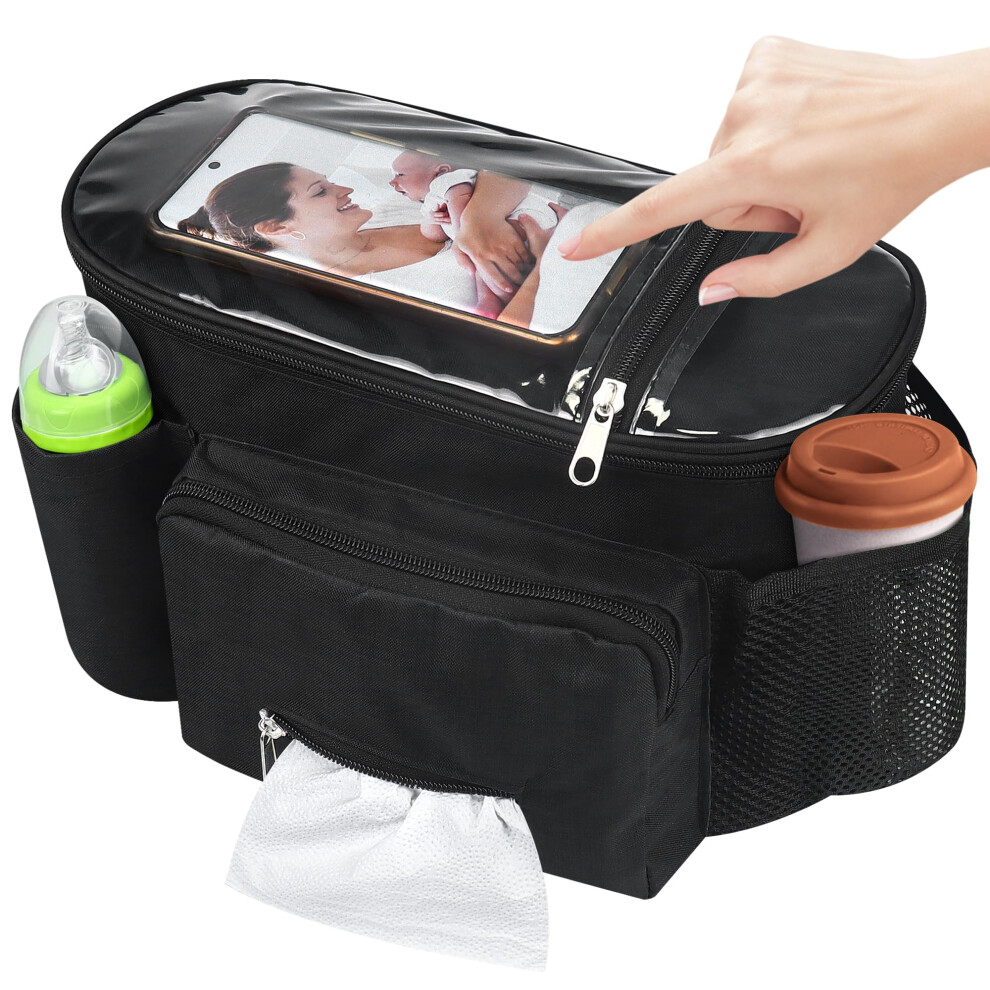 Upgraded Pram Organiser With Touch Screen Phone Pocket Buggy Bag Universal Mummy Baby Pram Bags Cup Holders Shoulder Strap Waterproof Pushchair Bag H Cakefly