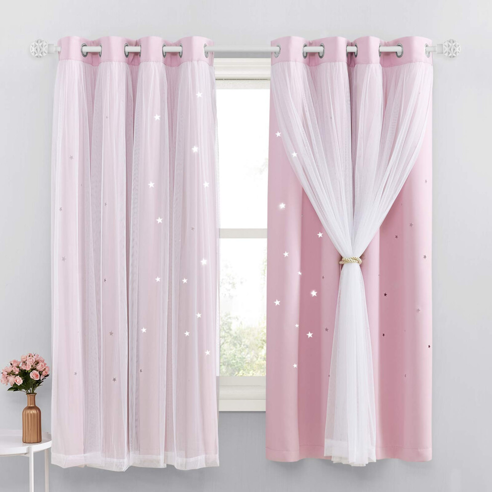 Nicetown Blackout Pink Curtains - Stars Cut Out Fo