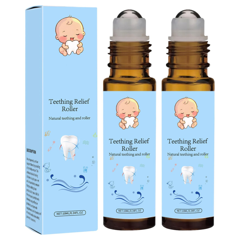 2Pcs Teething Roller, Baby Natural Oil Roller Pain Relief, For Using Along The Jawline, Relieve Discomfort For Teething Babies Neyeau