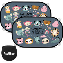 Asstikoo Car Window Shades for Baby with UV Protection, Car Sun Shades for Kids, Sun Visor Cars Baby, Side Window Sunshades with Cute Animal Motifs,
