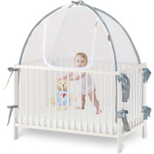 Baby Crib Tent Safety Net, Durable Strong Self-Locking Zippers, Protects from Climbing Out and, Insects, Mosquitoes, Installs with Rods (Crib 52.25"