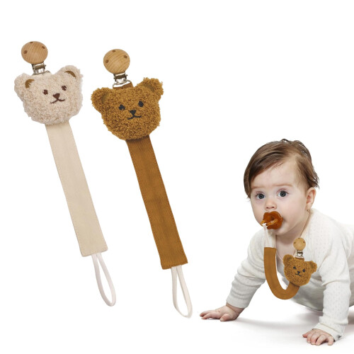 HhBdy 2 Pack Dummy Clip, Pacifier Clips Wooden Pac