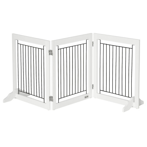 PawHut PawHut Foldable Wooden Pet Gate w/ 3 Panels 2 Supp