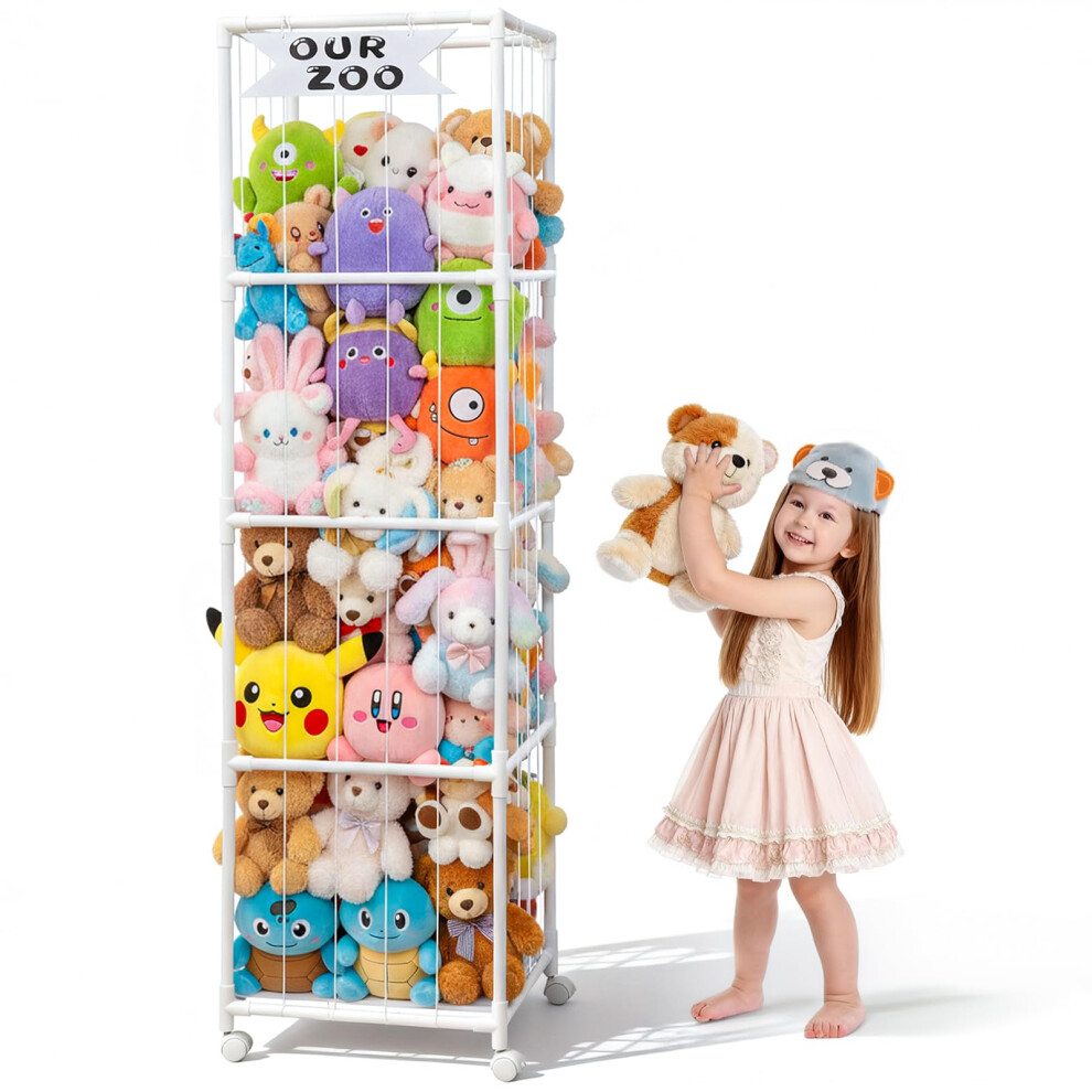 Soft Toy Storage With Wheels, Pvc Large Stuffed Animal Teddy Storage With Elastic Band, Kids Toy Storage Organiser Shelf For Nursery Playroom B Cvkwe