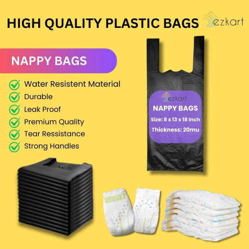 ezkart Pack of 1000 - Black Strong Plastic Nappy B 1