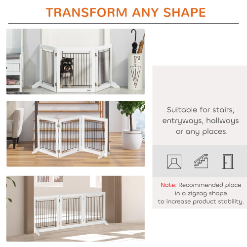 PawHut PawHut Foldable Wooden Pet Gate w/ 3 Panels 2 Supp 2