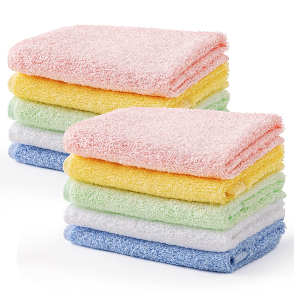 Hbselect 10Pcs Baby Washcloth Soft Organic Bamboo Washer Absorbent Face/Hand Towels With Hook For Home/Kindergarten/Travel Use 25 * 25Cm