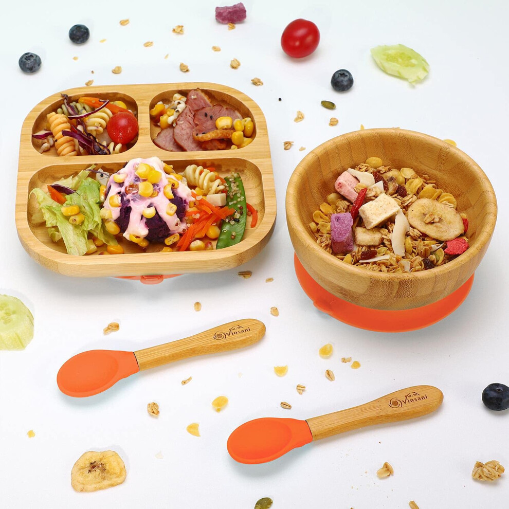 Bamboo Bowl, Square Plate And Spoon Set Fo Vinsani